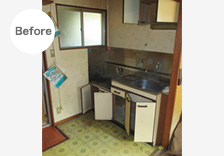 旧キッチンの排水・給水管利用にて洗濯パン設置